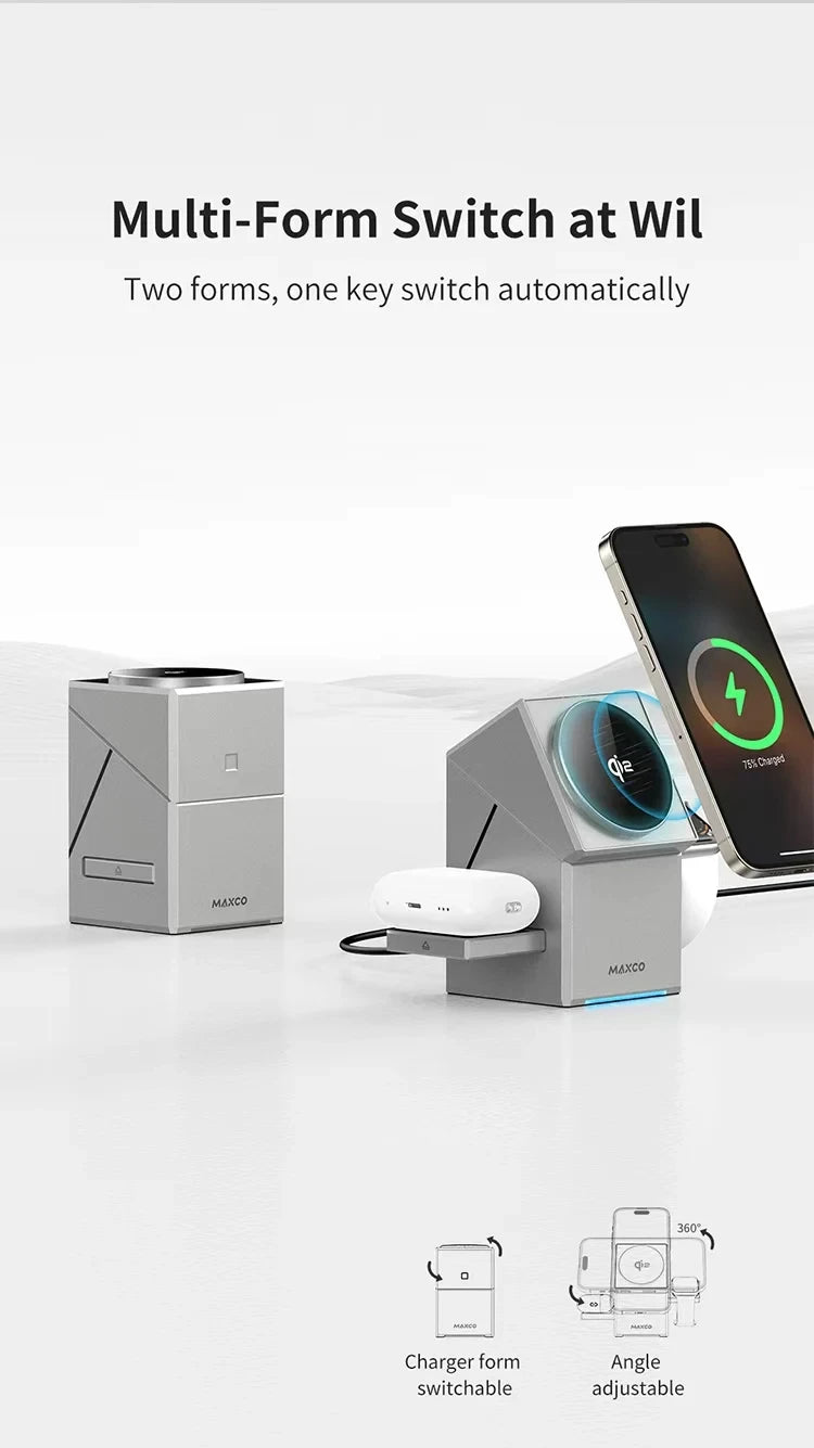 3-in-1 Fast Wireless Charger Magnetic Stand