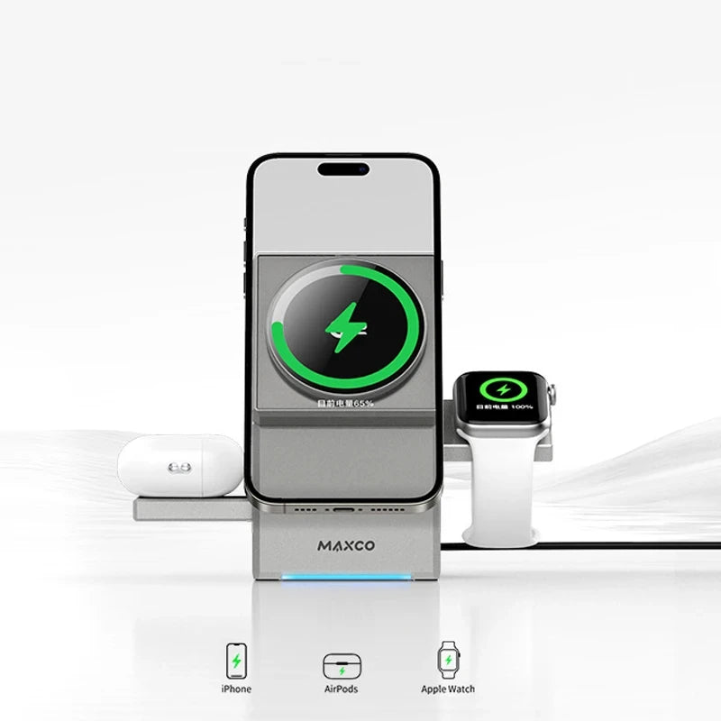 3-in-1 Fast Wireless Charger Magnetic Stand