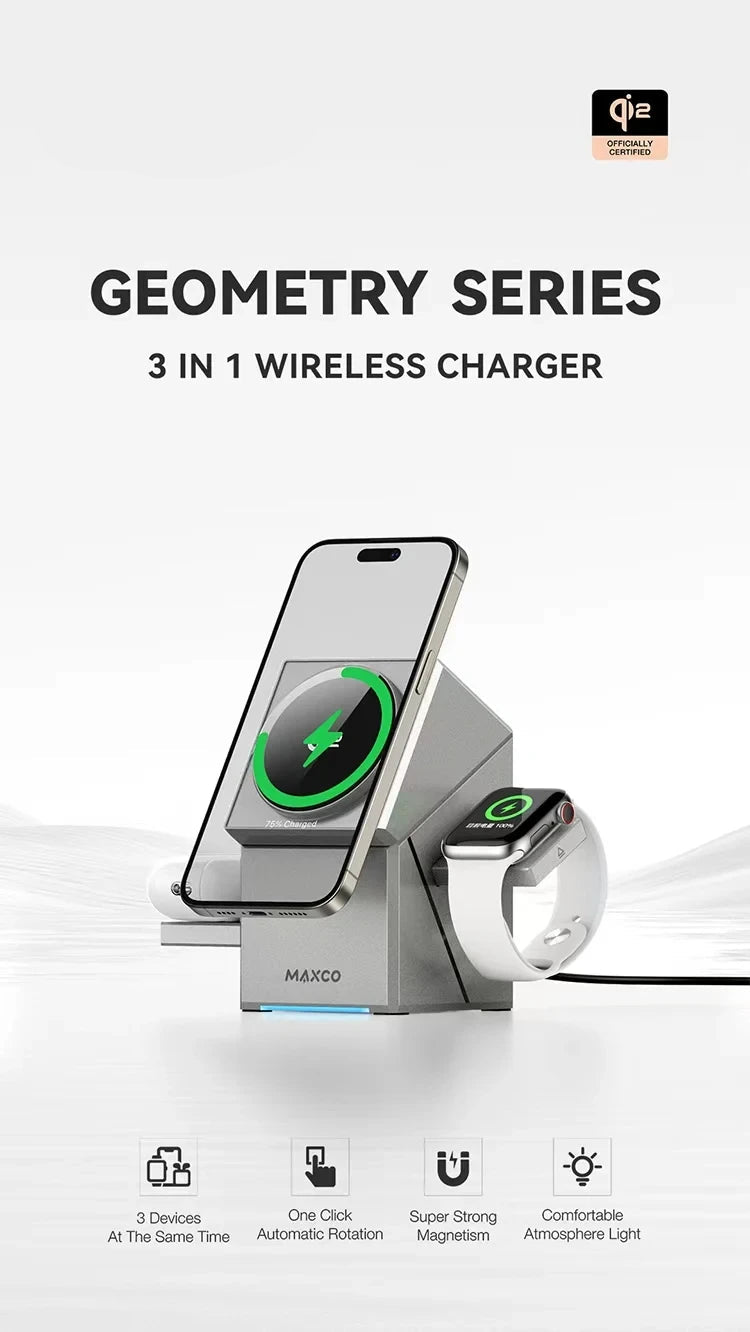 3-in-1 Fast Wireless Charger Magnetic Stand