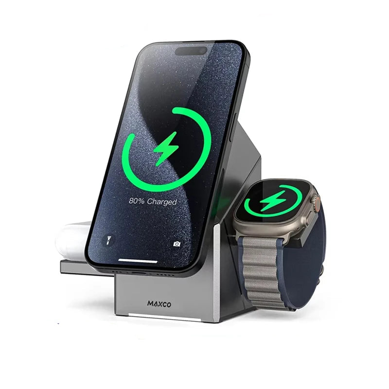 3-in-1 Fast Wireless Charger Magnetic Stand