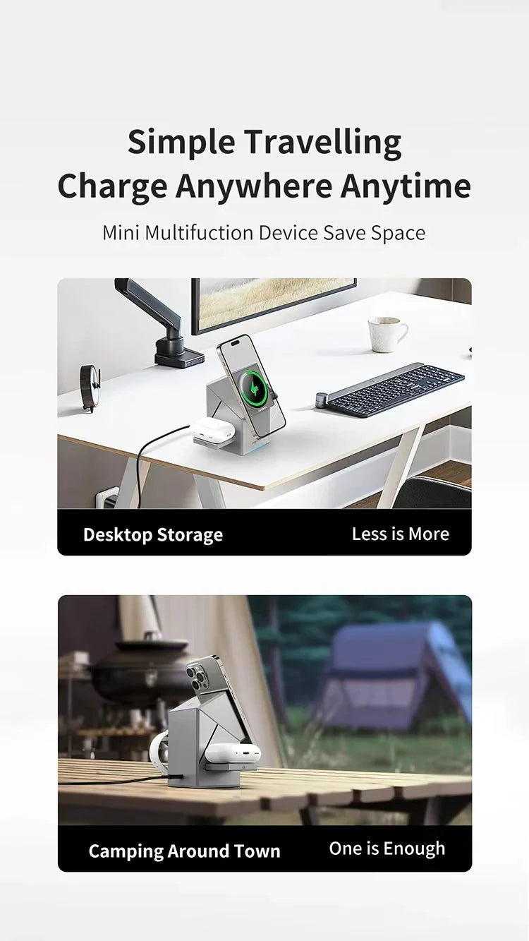 3-in-1 Fast Wireless Charger Magnetic Stand